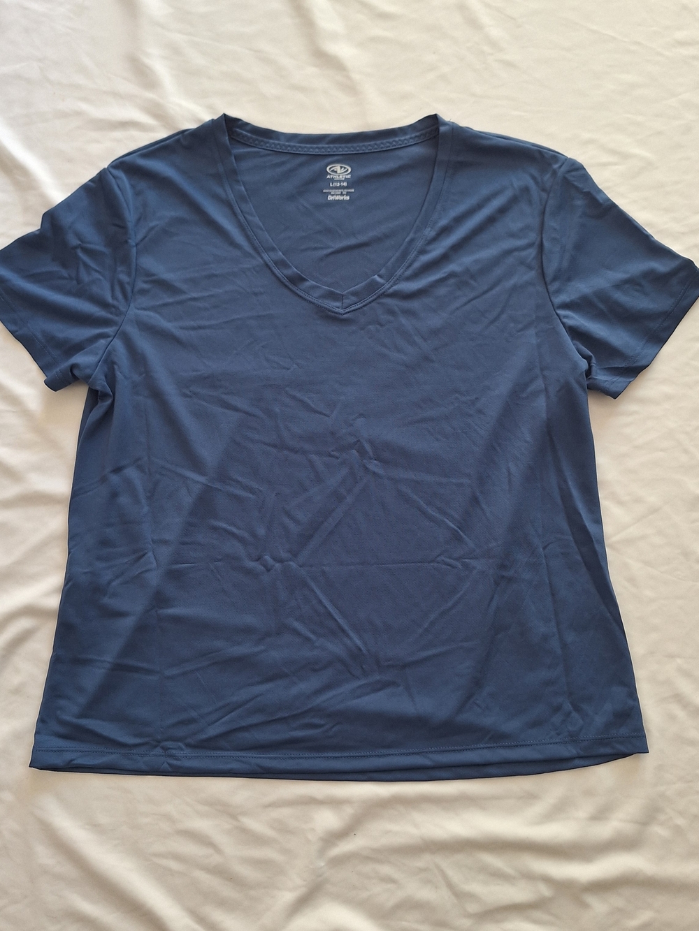 Athletic Works Womens DriWorks VNeck T-Shirt Lg Blue Hiking CrossFit Workout Run